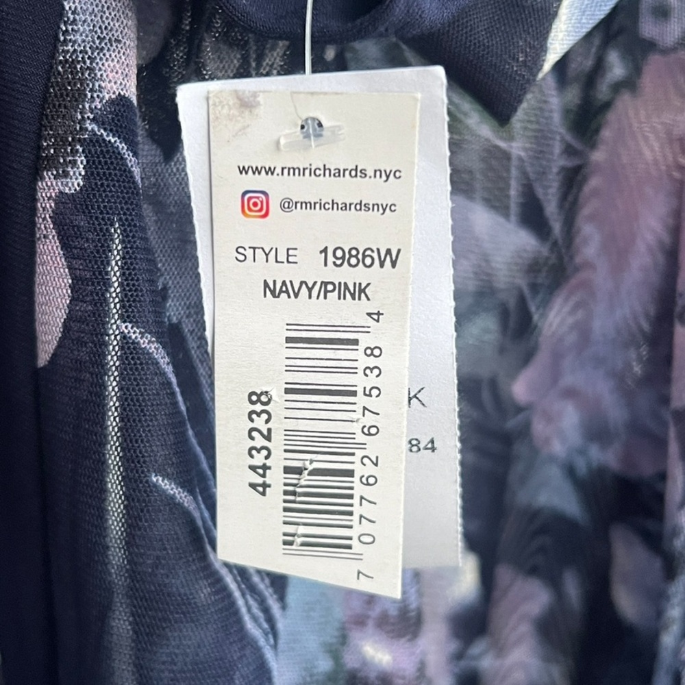 🆕 R&M Richards 22W Navy Pink Floral Mesh Jacket Kimono Cardigan Duster Plus Size - Picture 13 of 16